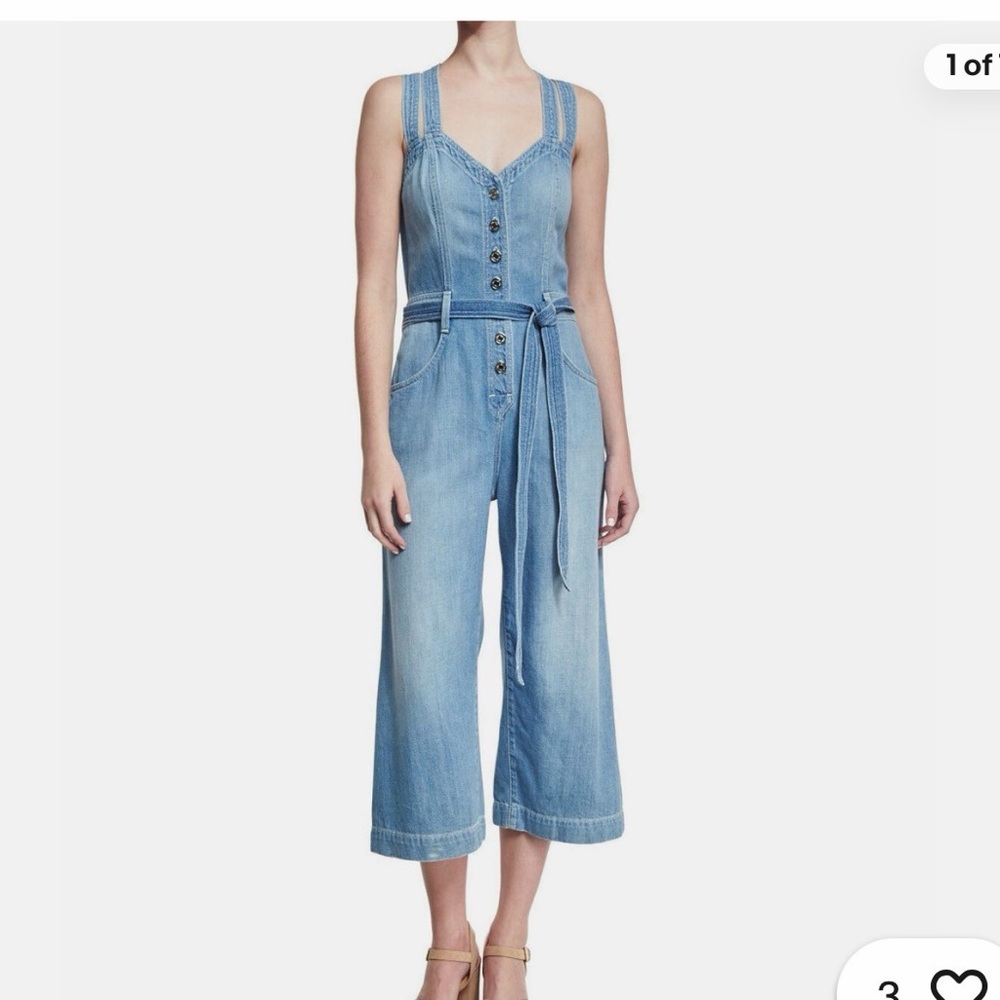 7 For All Mankind Light Blue Denim Cropped Jumpsuit